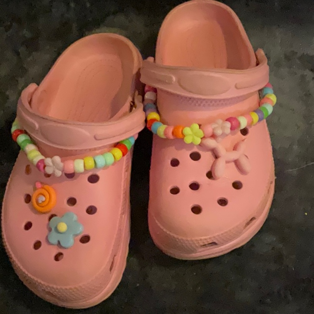 Pink Clogs with Beaded Charms